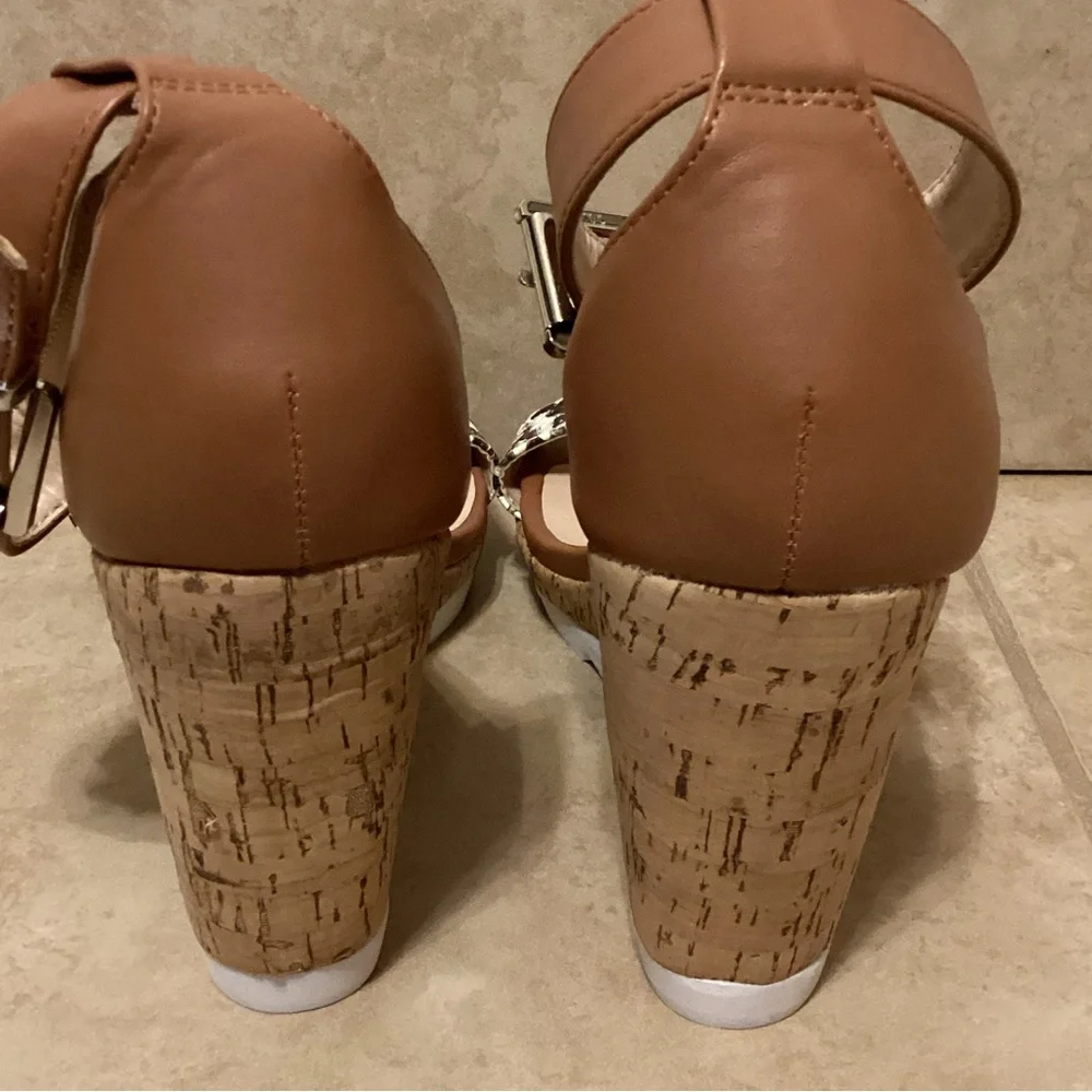 Brown and Snake Print Wedge Sandals